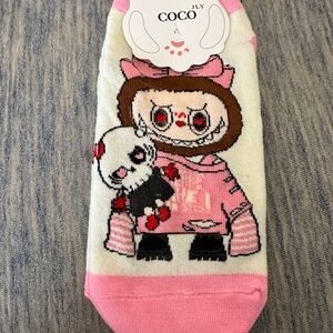 Kids, Coco Pink and White Graphic Labubu Socks